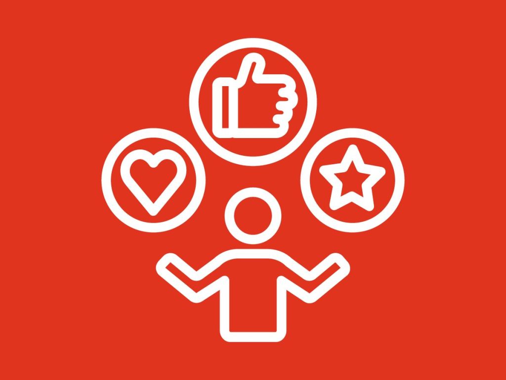 Graphic of a person with like, heart, and star symbols above.