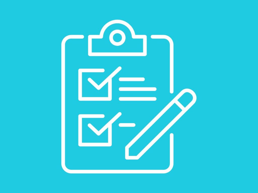 Checklist clipboard icon with a pencil.