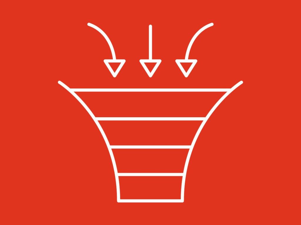 Sales funnel graphic illustrating customer acquisition and conversion.